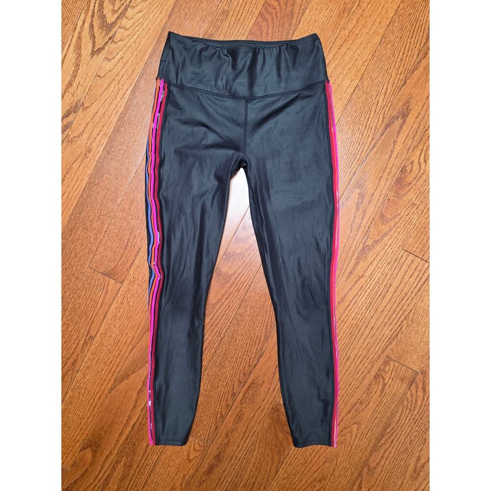 Urban Savage Black Legging Pink Orange Blue Mesh Stripe Small